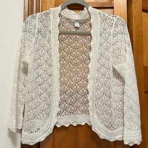 Dressbarn Crochet Open Front Cardigan Size L
